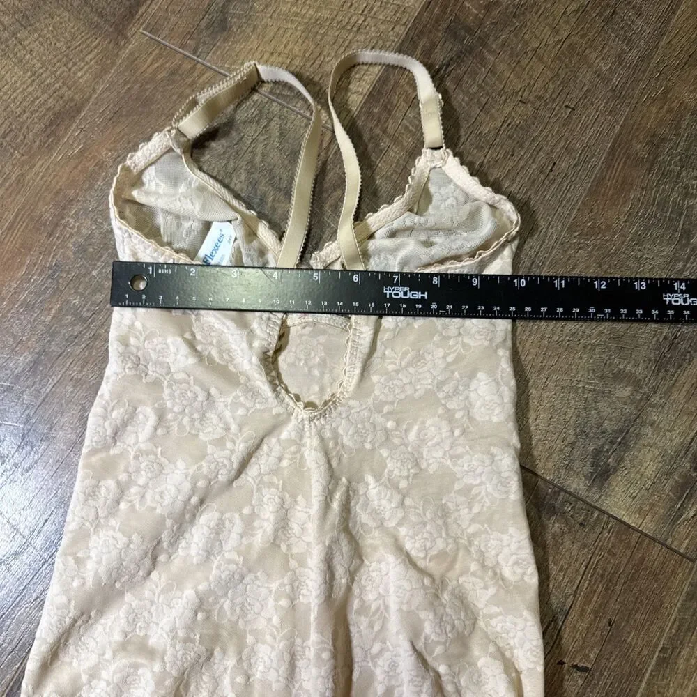 Vtg Nwt Flexees Bodyshaper Bodysuit Beige Tan Size 33B Style 3805 Floral Shaper